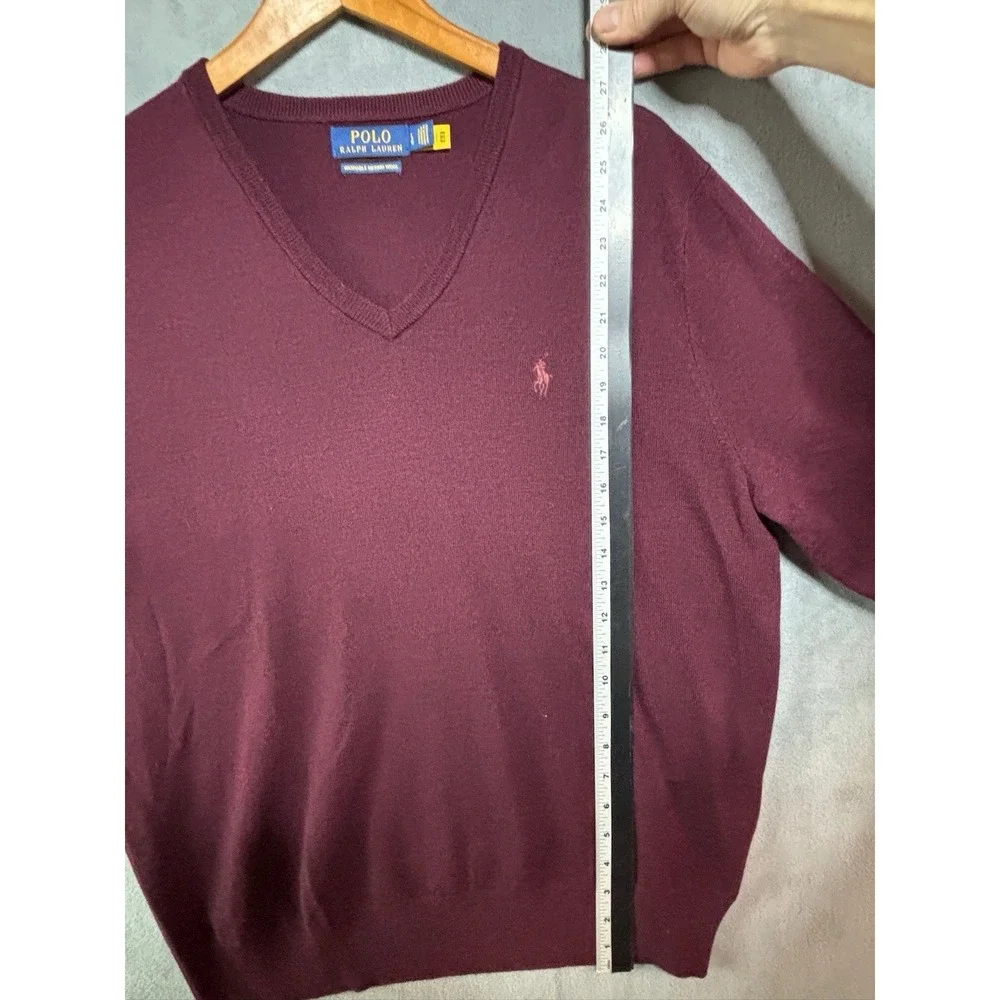Polo Ralph Lauren Sweater Mens L Washable Merino 100% Wool V Neck Pony Preppy